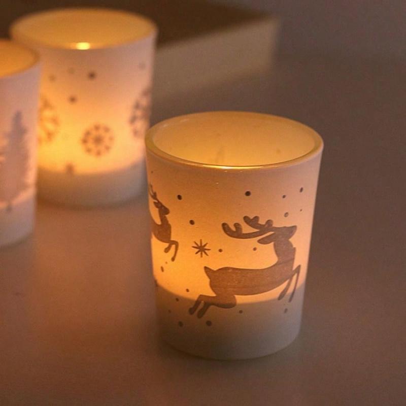 1Mini Christmas Tree Elk Snowflake Candle Holder Glass Small Candle Cup Christmas Gift Home Store Decoration Ornament
