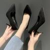 Fashion Spring and Autumn New Black Suede High Heels Female Shallow Mouth Pointed Toe Thin Heeled Sexy Temperament Dress Single Shoes