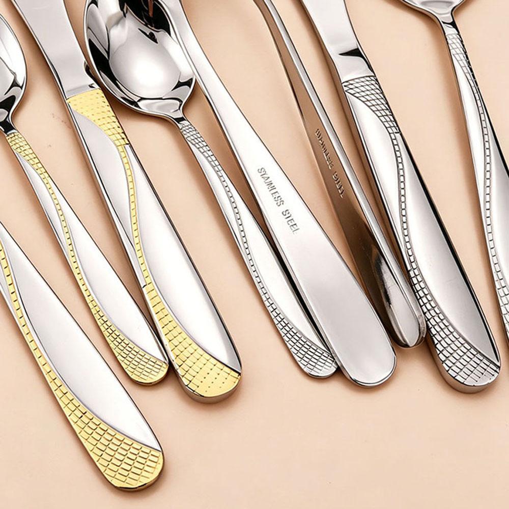 4Pcs Silver Gold Stainless Steel Tableware with Dinner Knife Dinner Fork Soup Spoon Tea Spoon Delicate Household Tableware