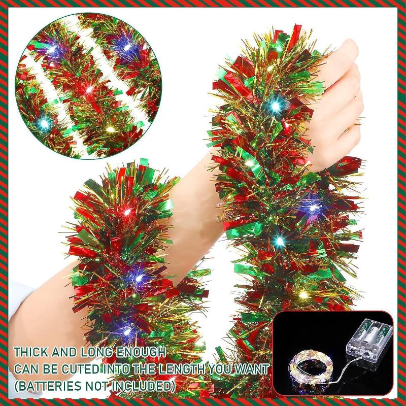 5M Christmas Tinsel Garland Metallic Shiny Garland With Led Lights Christmas Tree Garland Thick Hanging Suitable For Home Decor