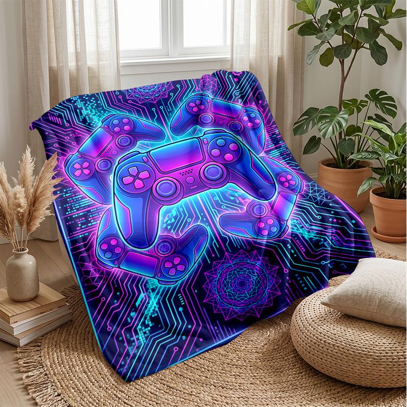 Neon Gaming Controller Theme blanket Lightweight Warm Flannel Blanket Decorative Throw Blanket for Home Decoration