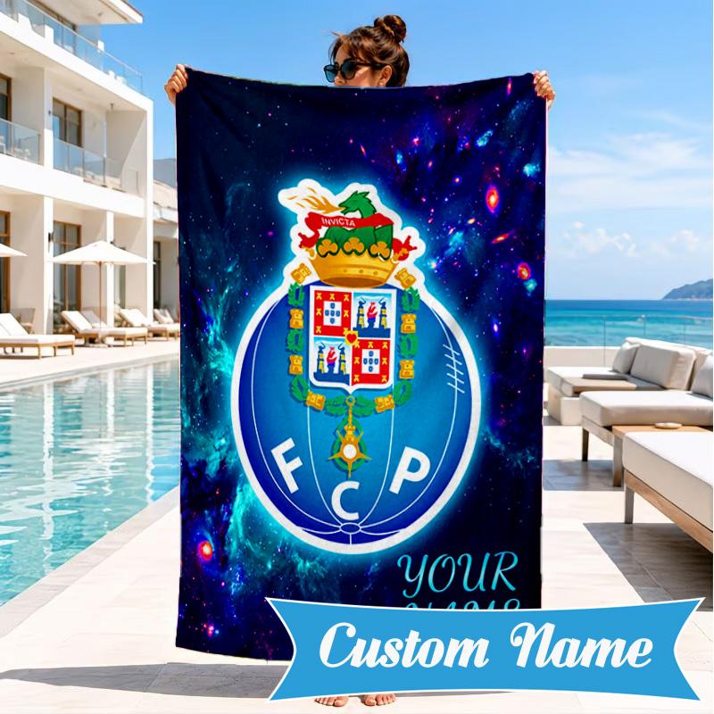 Custom Name FC Porto Emblem Design. Personalized Microfiber Beach Towel, Quick-Dry, Ideal for Summer Travel, Beach Essential, Swimming
