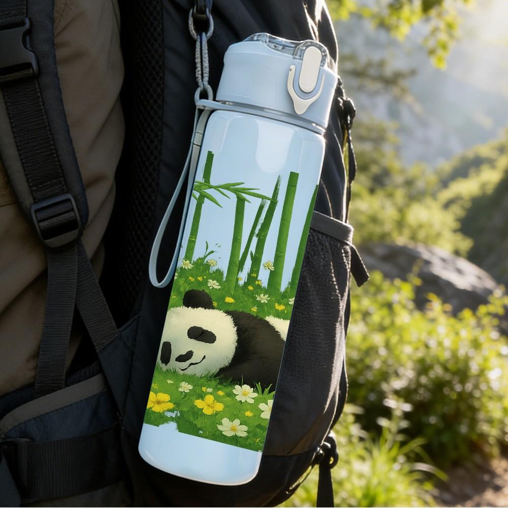 1PC Panda Bamboo Forest Scene Print 750ml Color Plastic Sports Water Bottle Leakproof Flip Straw Lid Suitable for Sports Office Home Use
