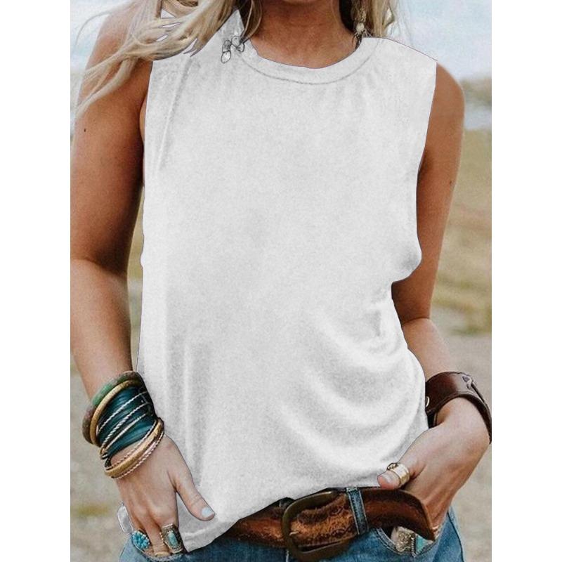 

YYFS женские модные повседневные летние весенние однотонные блузки и рубашки без рукавов с круглым вырезом и принтом L белый