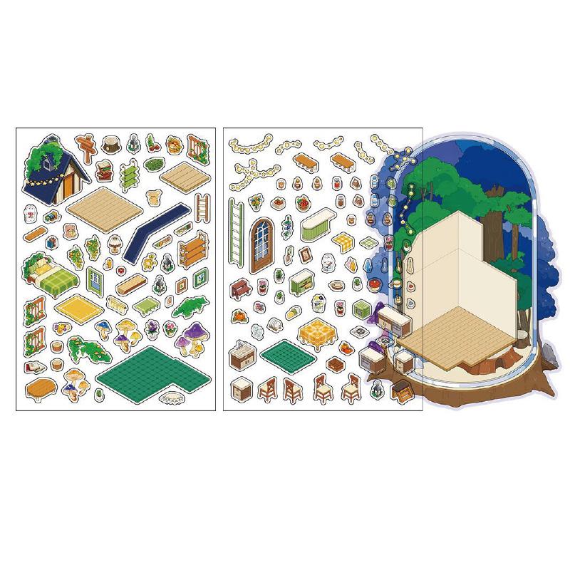 

3Sheets/Bag Sticker Pack Kawaii Open Today PET 2.5D Scenery Stickers For Scrapbook Journal Planner DIY Stationery Decoration