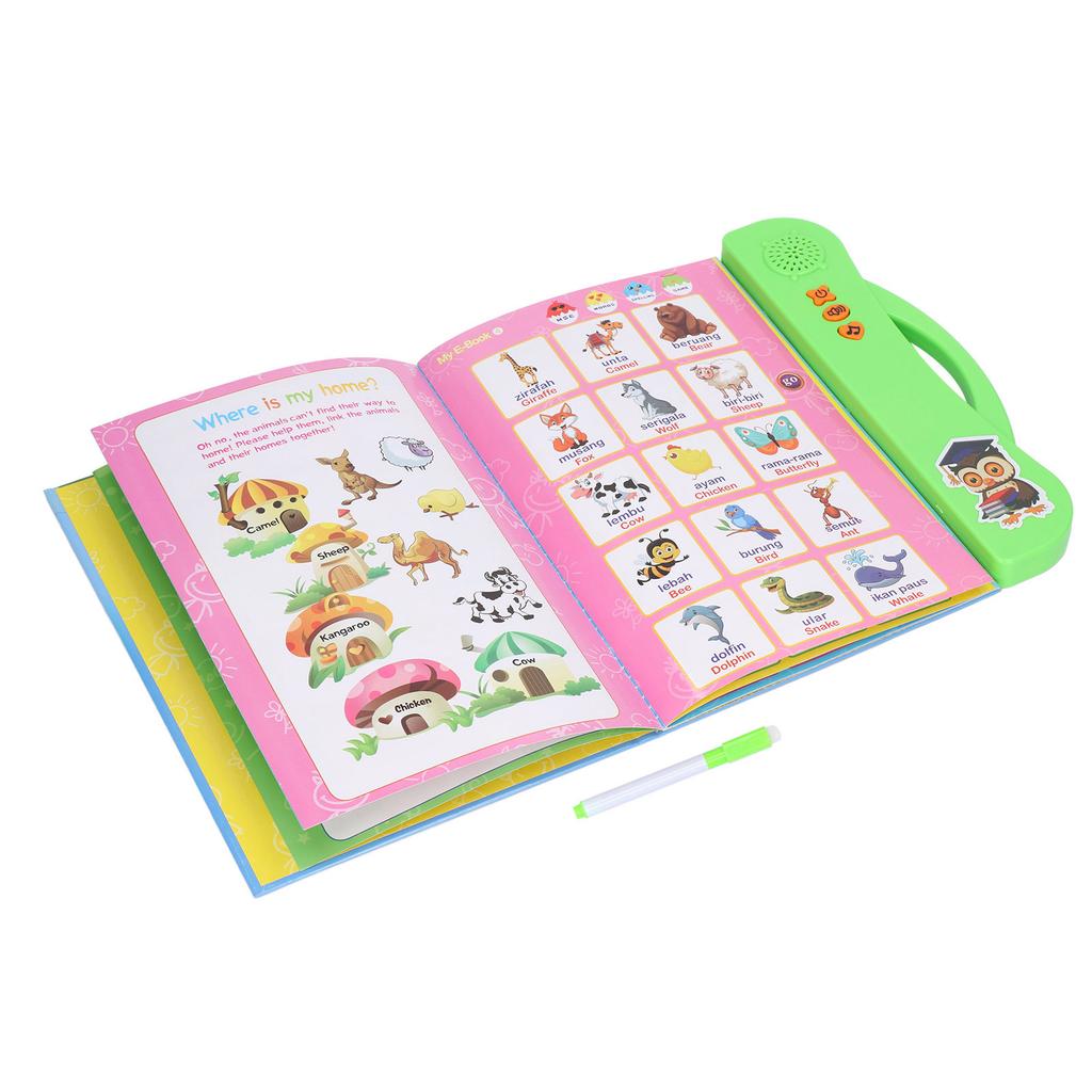 Electronic ABC Sound Book English Malay Language Animal Fruit Learning Kids Educational Toy with PenGreen