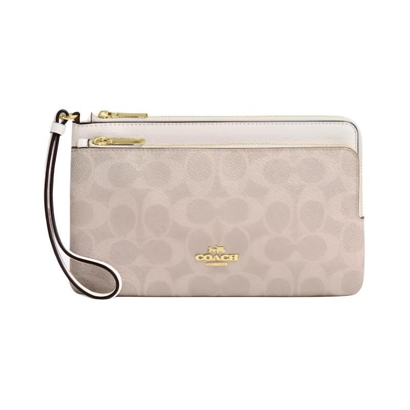COACH etter Logo Closure Double Zipper Signature Coated Canvas and Leather Wallet Women s Pink and White Pink and white белый