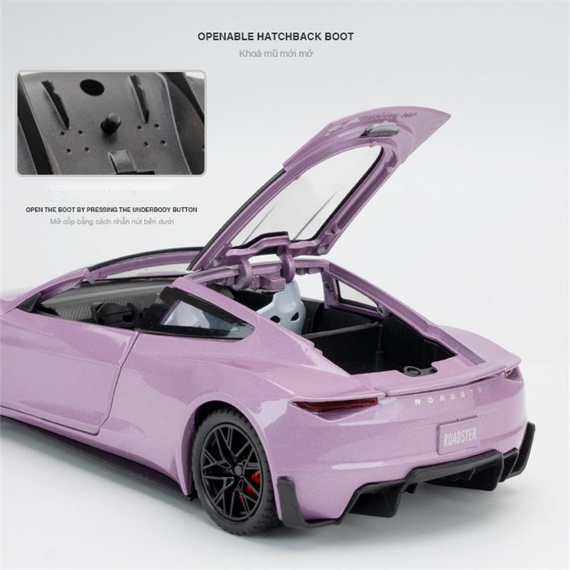 1/24 Tesla Roadster Convertible Alloy Sports Car Model Diecast Metal Toy Concept Car Model Simulation Sound and Light Kids Gift