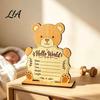 Baby Arrival Sign for Hospital Wooden Birth Announcement Sign, Cute Bear Hello World Newborn Welcome with Stand, Name Plaques Photo Props Shower
