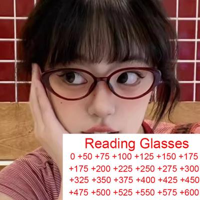 Retro Cat Eye Reading Glasses For Women Anti Blue Light Far Sight Eyewear Red Jelly Colors ComputerGames