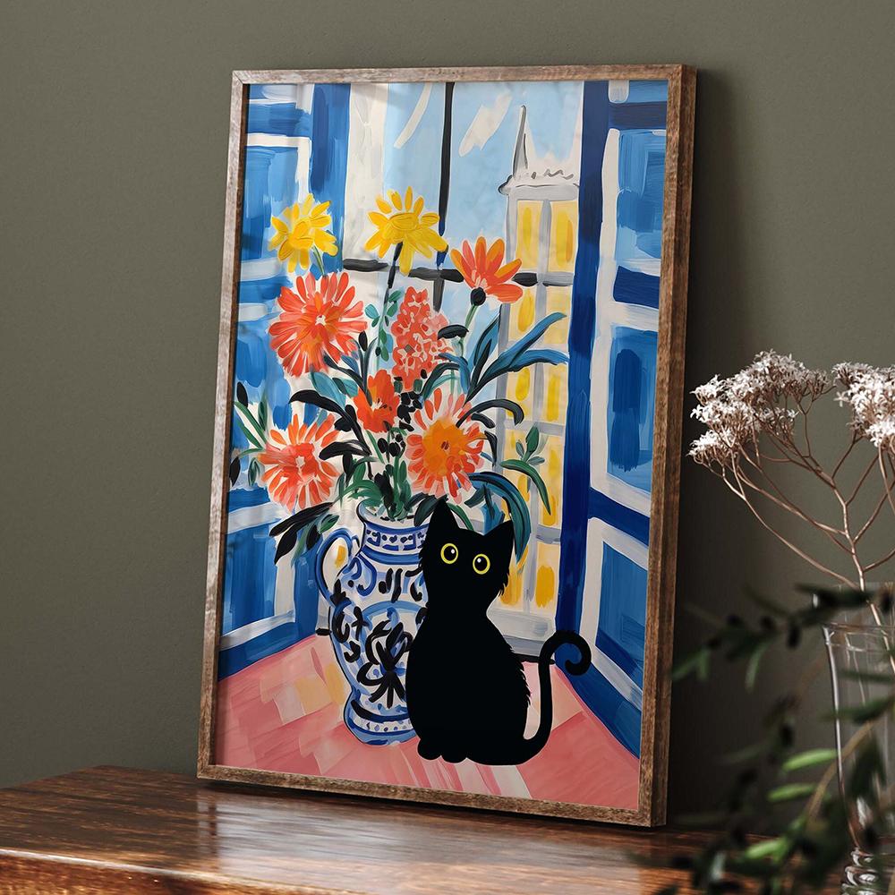 Canvas Painting Matisse Color Abstract Floral Vase Canvas Poster Black Cat Wall Art Prints Pictures for Living Room Home Decor