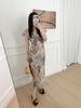 Bohemian Deep V Asymmetrical Dress: Two-Piece Set with Short Sleeves, Slim Fit, and Long Skirt