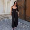 European and American style 2026 new V-neck suspender women's clothing sexy backless solid color casual wide-leg jumpsuit wholesale