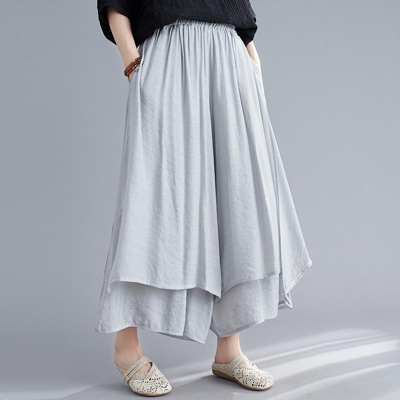 2025 Summer Women's Artistic Cotton Linen Wide-Leg Silk Cropped Pants