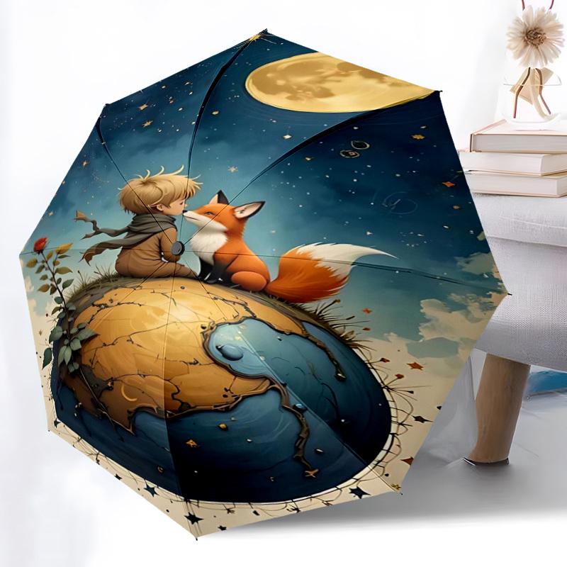 1PC Moonlit Friendship The Little Prince Automatic Open/Close, 8-Rib Durable Frame Compact Travel Umbrella for Men & Women S1222001