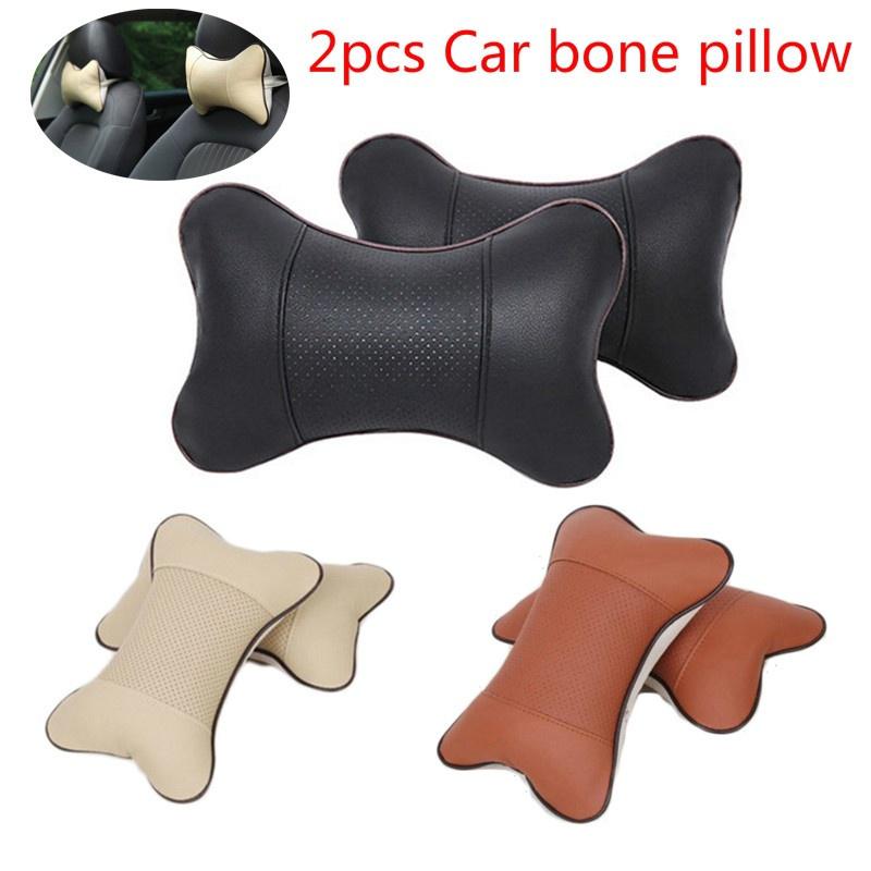 2pcs/set Car PU Headrest Seat Neck Pillow Four Seasons Common Bones Pillow Car Headrest Neck Pillow серый