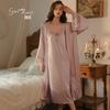 Women's Silky Jacquard Deep V Padded Cami Sleep Dress with Robe Lounge Set