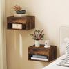Set Of Two Floating Bedside Tables Rustic Brown