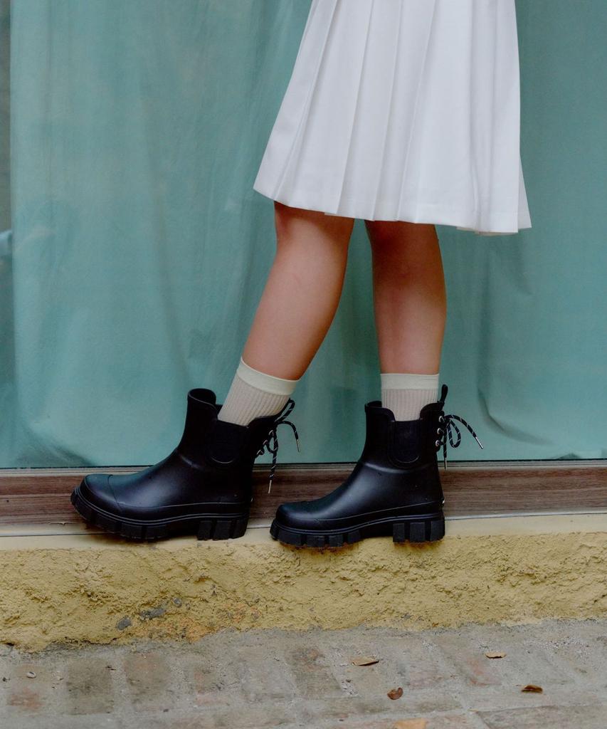 Jillstuart Acc [Free Shoelaces/Parts Included] Black Ribbon-Detailed Chelsea Mid-Length Rain Boots