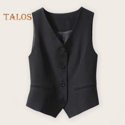 Women Vest Sleeveless Single-breasted Western Style Slim Fit Cardigan Suit Coat Pure Color V Neck Formal Business Style Lady Waistcoat