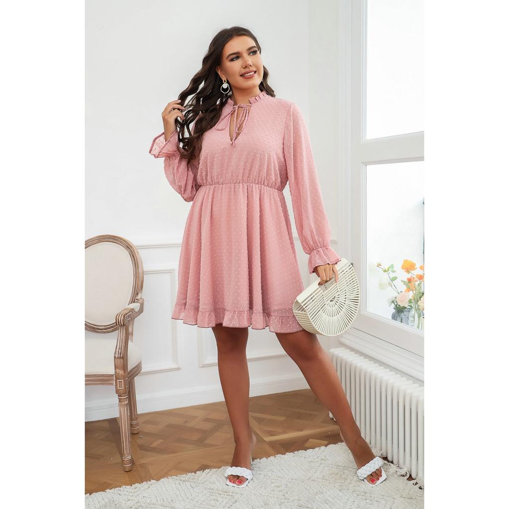 Kjole med volanger og vide lange ermer, V-hals for kvinner, blomsterprint, høy midje, sommerlig kort kjole, arbeid, ferie, festkjole, pustende lett kjole