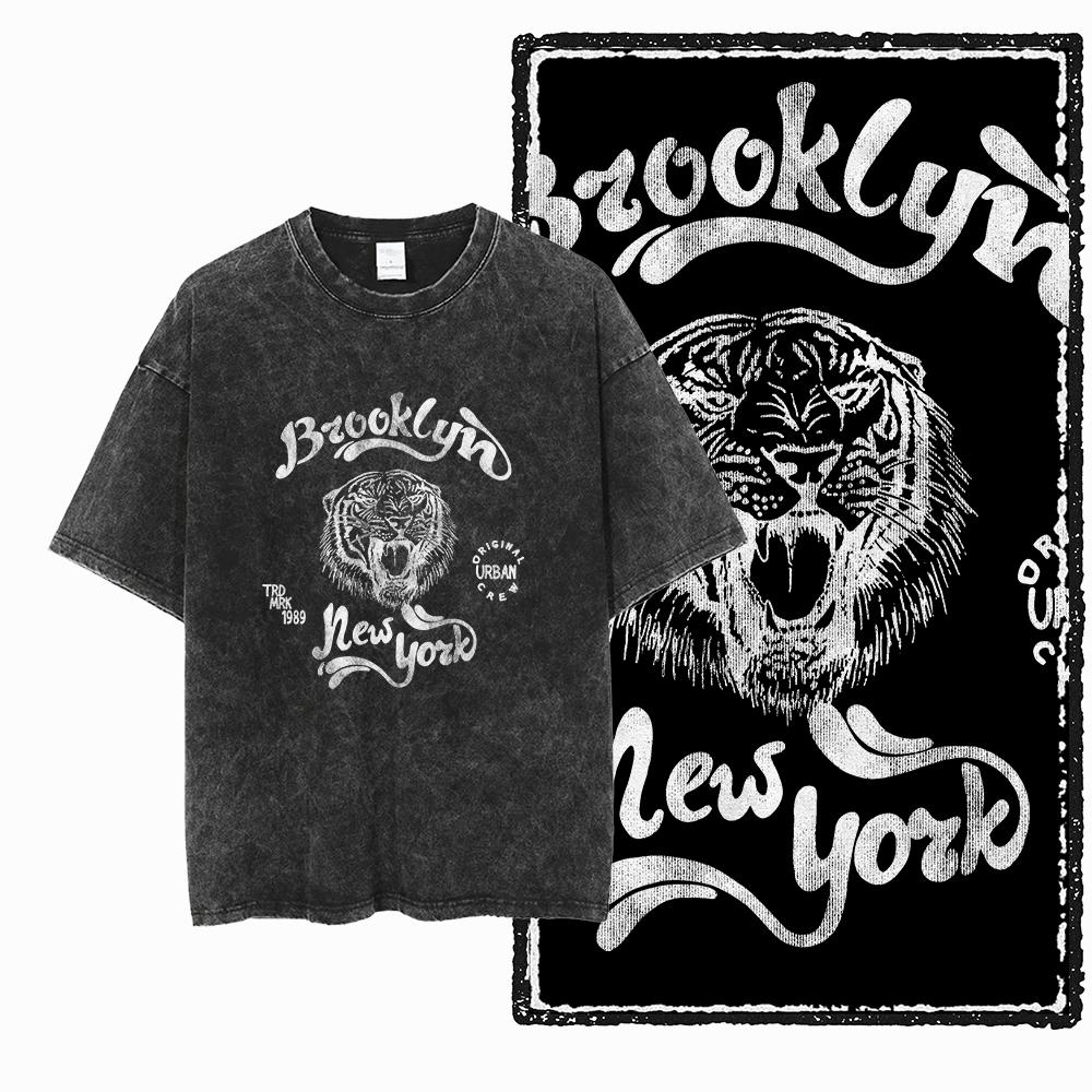 DI TIGER Printed Cotton Acid Washed Exclusive Graphic Unisex T Shirt Cool Vintage Streetwear Men Tshirts Big Size Tee for Men