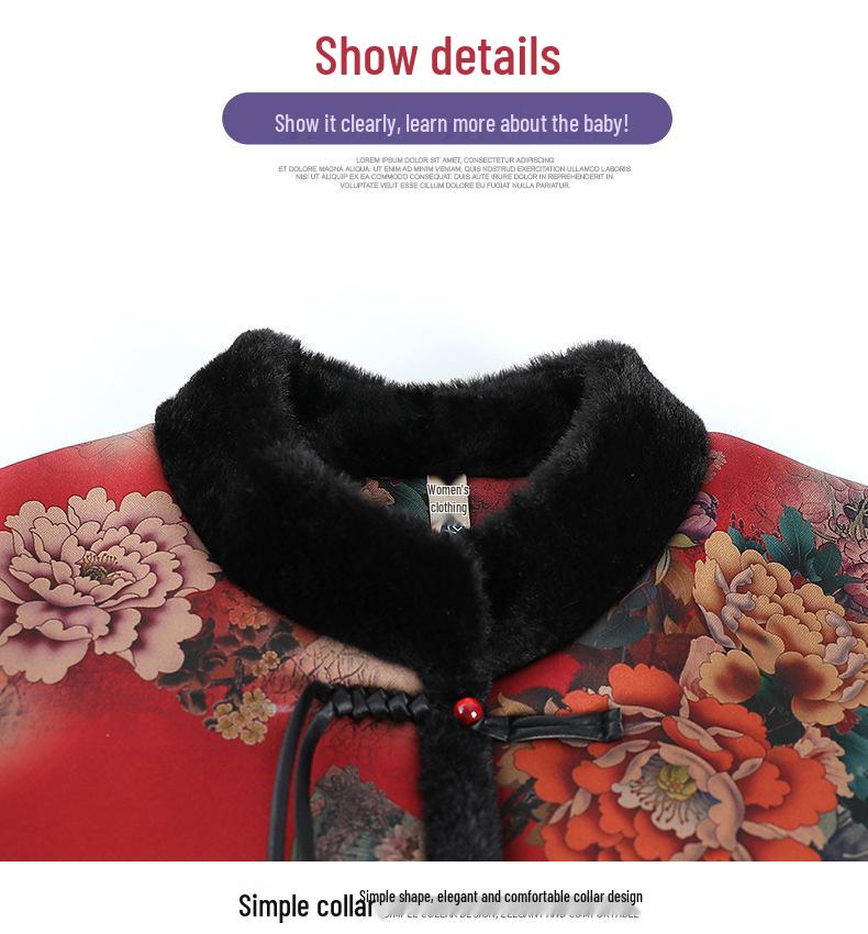 Stylish Winter Coat for Middle-aged and Elderly Women with Velvet Lining - Loose Fit, New Chinese Style