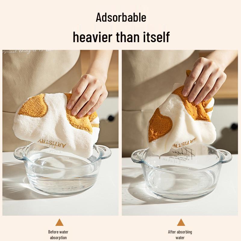 Cute Children's Coral Fleece Cat Hand Towel - Strong Absorption, Thickened Hanging Washcloth for Kitchen