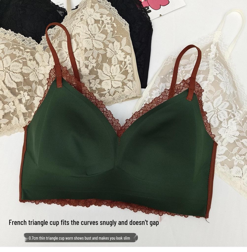 Women's French Triangle Lace Camisole Bra with V-Neck and Beautiful Back Design
