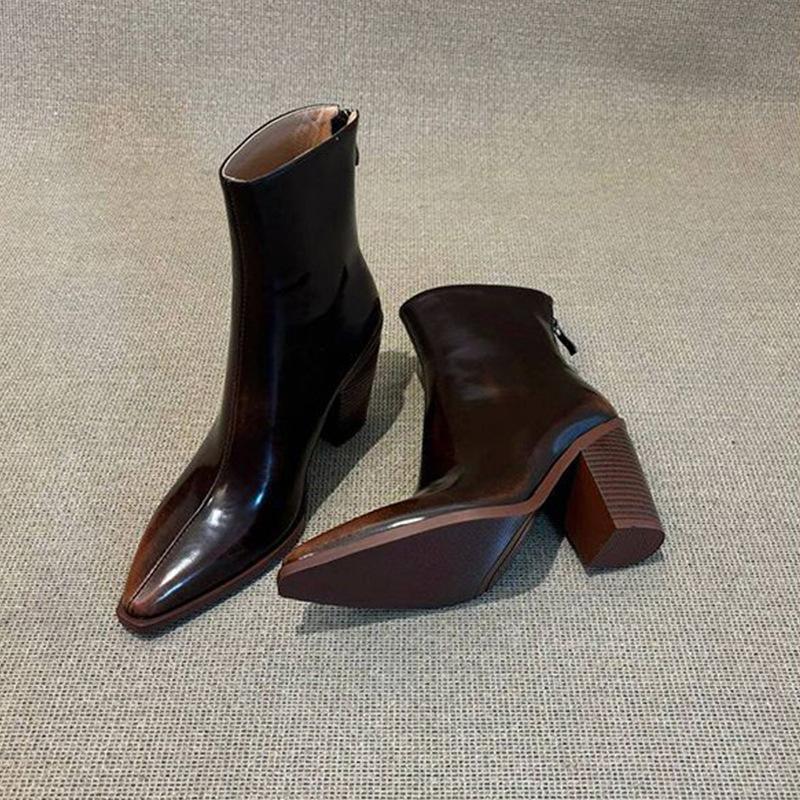 Fashion 2024 New Vintage Brown Women Ankle Boots Fashion Elegant Square Toe Shoes Autumn Winter Thick Heel Women's Short Booties