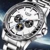 LIGE Unique Dial Quartz Man Watch Stainless Steel Business Luxury Clocks 24-Hour Moon Phase Waterproof Date Week Watches