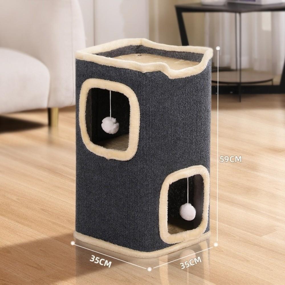 Creative 2/3-tiers Indoor Cat Castle House All-in-one with Holes Cat Bed Cylindrical with Hanging Fluffy Ball Large Cat Cave