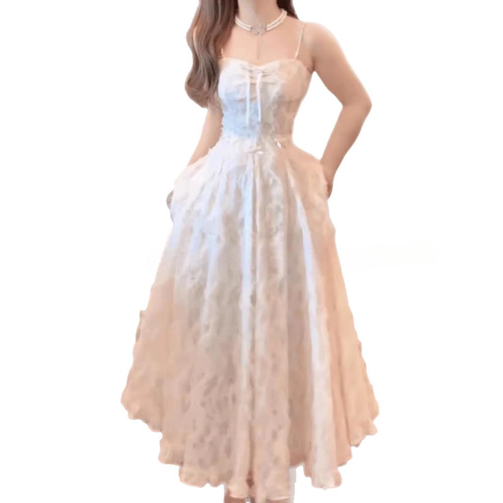 Summer New Temperament Advanced Diamond Chain Feather Suspender Dress Women's Clothing Waist Skinny Long Skirt