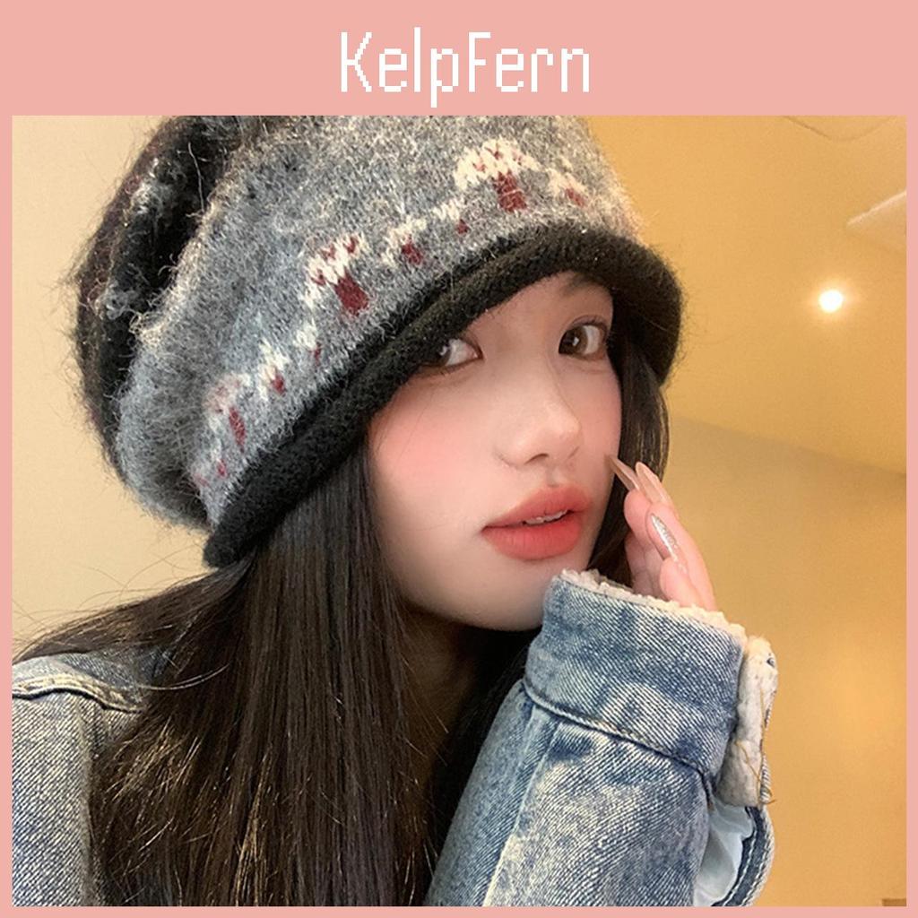 Jacquard Vintage Kniiting Wool Beanies For Women Autumn Winter Ear Protection Warm Cap Fashion Ethnic Anticold Pullover Hats