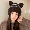 FallSeason and ColdSeason Hats for Women Cute Cat Ear Knitted Hat Ear Protection and Warm Wool Hat Styleable and Versatile Head Hat
