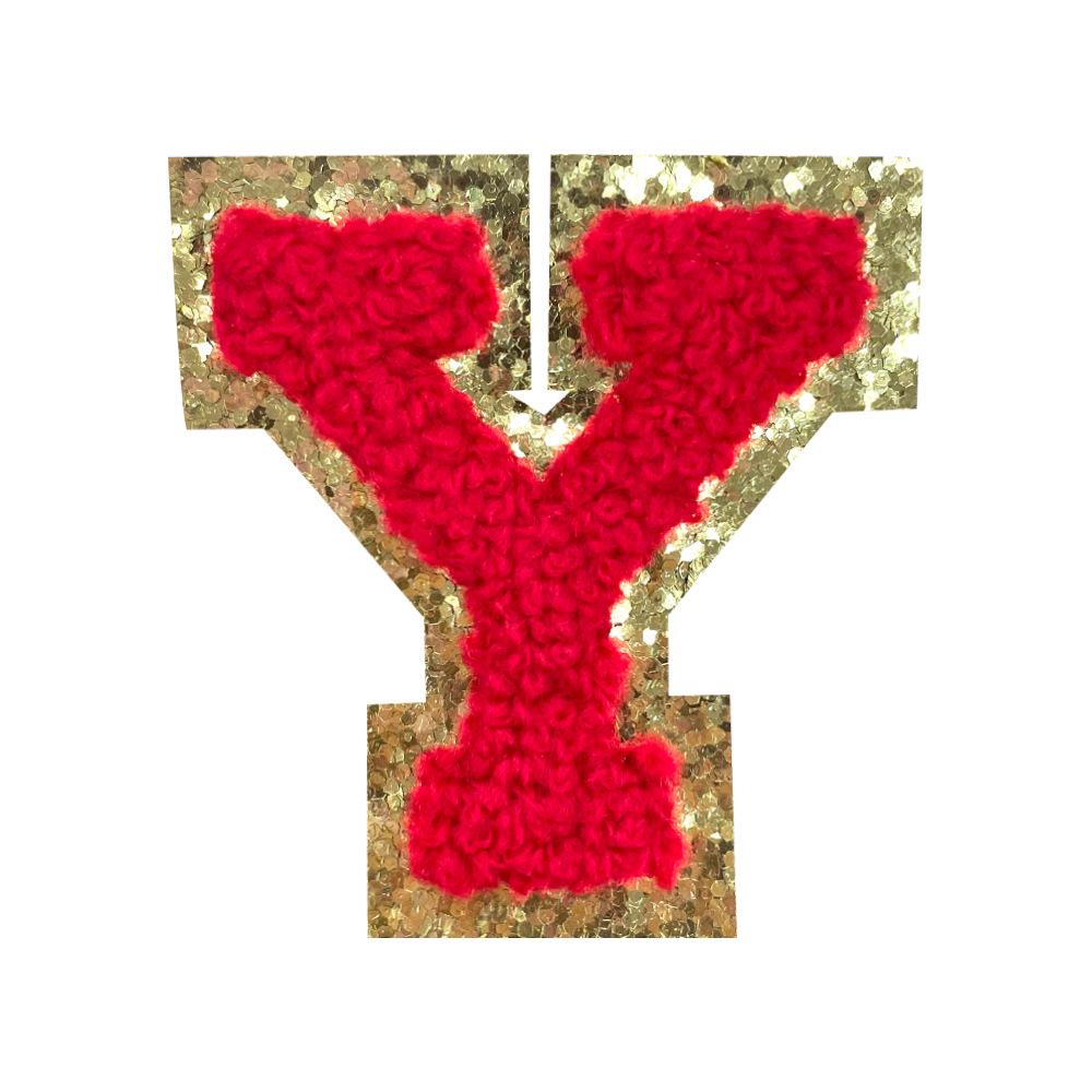 Red A-Z Chenille Embroidery Letter Patches, 5cm Self-Adhesive for DIY Clothing.