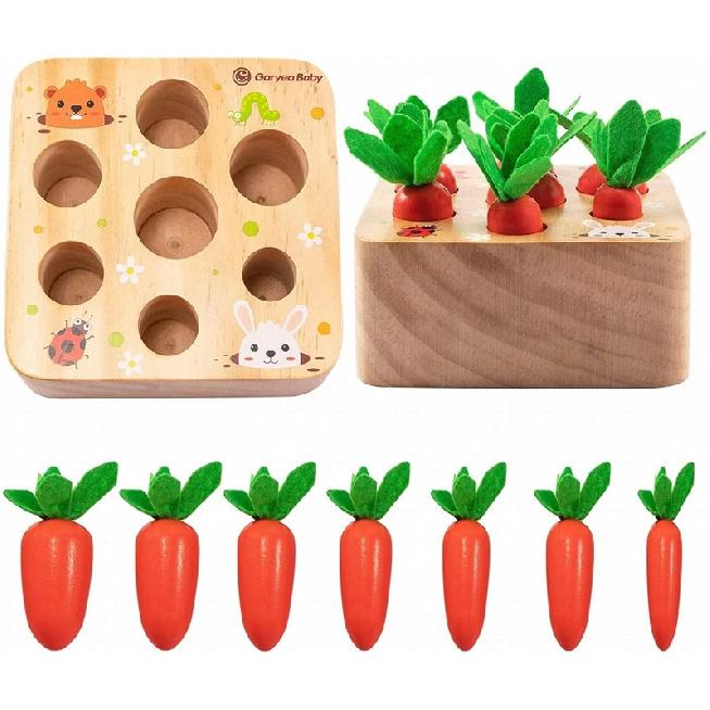 Montessori Toys for 1 Year Baby Pull Carrot Set Game Kids Wooden Toy Shape Sorting Matching Puzzle Educational Toys for Children