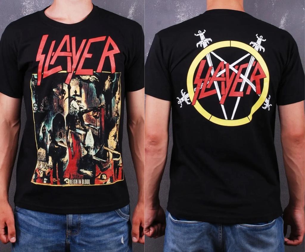 Harajuku High Quality Tops Heav Metal Slayer Print T-shirt Men Women Streetwear Oversized Vintage Cotton Loose Clothing Unisex