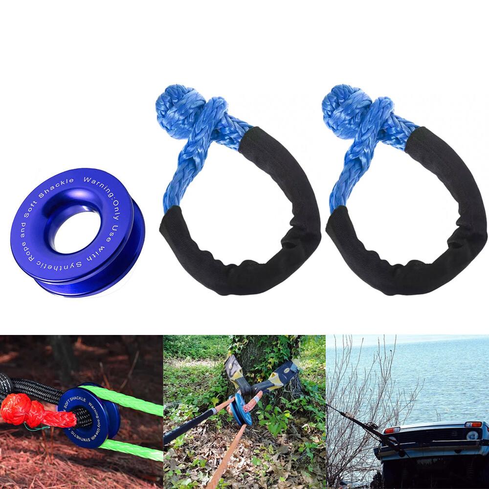 Heavy Duty Recovery Ring Snatch Block Pulley W/ Soft Shackle Tow Winch Rope