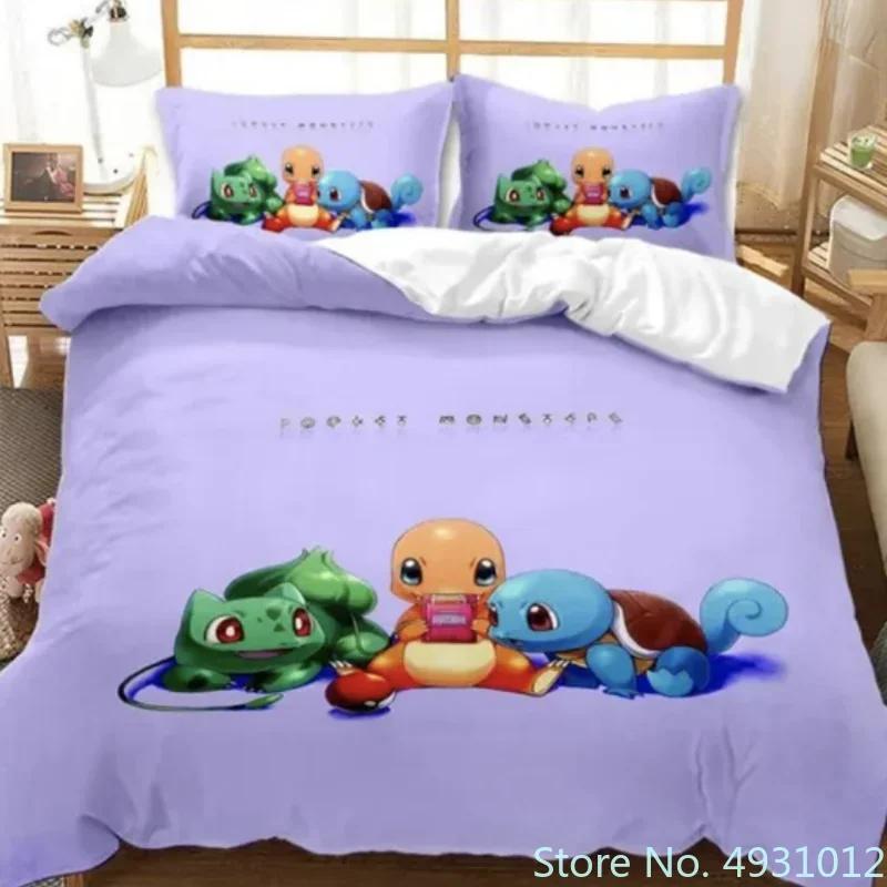 Comforter Pokemon Dragon Bedding Set 3D Printed Anime Figure Pikachu Peripheral Family Decor Kids Bedroom Warm Bedclothes