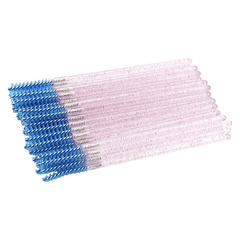 Crystal Handle Disposable Eyelash Brushes, Spiral Straight Comb - 50 Pack