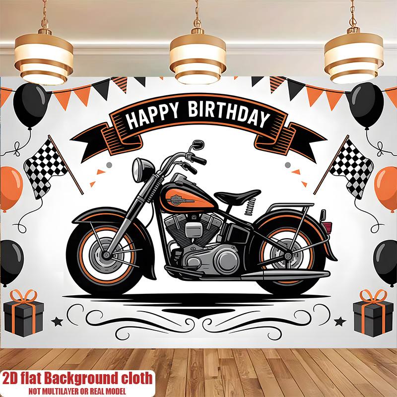 1pc Birthday Gift Box Motorcycle Hanging Banner Polyester