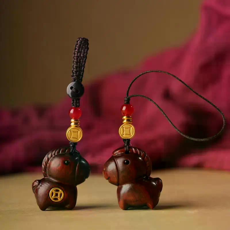 Llavero Colgante Creativo de Caballo de Sándalo Año del Caballo Cadena para Teléfono Móvil Decoración para Colgar en Mochila Regalos de Año Nuevo