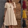 Women's Fashion Summer Spring Solid Color Print O-Neck High Waist Casual Dresses