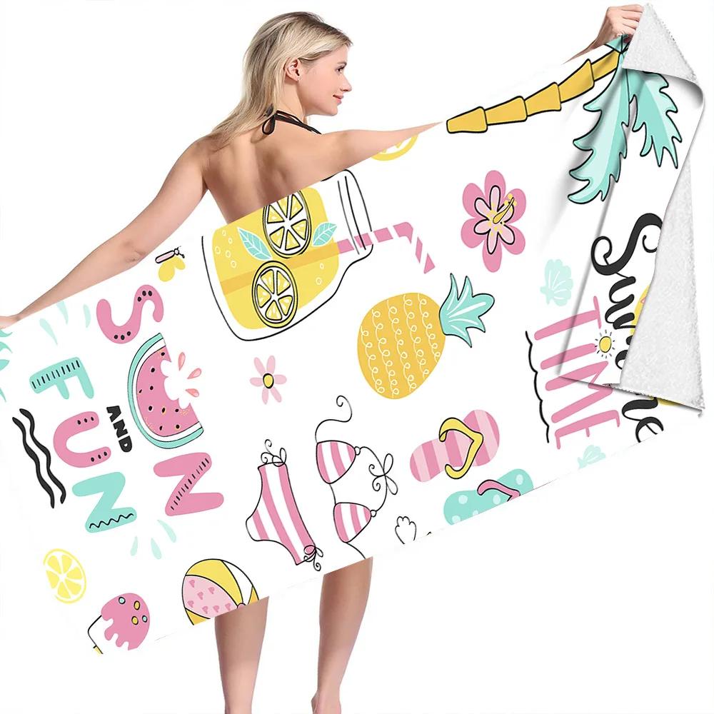 Fruit Print Plants No Sand Free Quick Dry Beach Towel Surf Poncho Bath Summer Swimming Fitness Yoga Mat Travel Camping Women