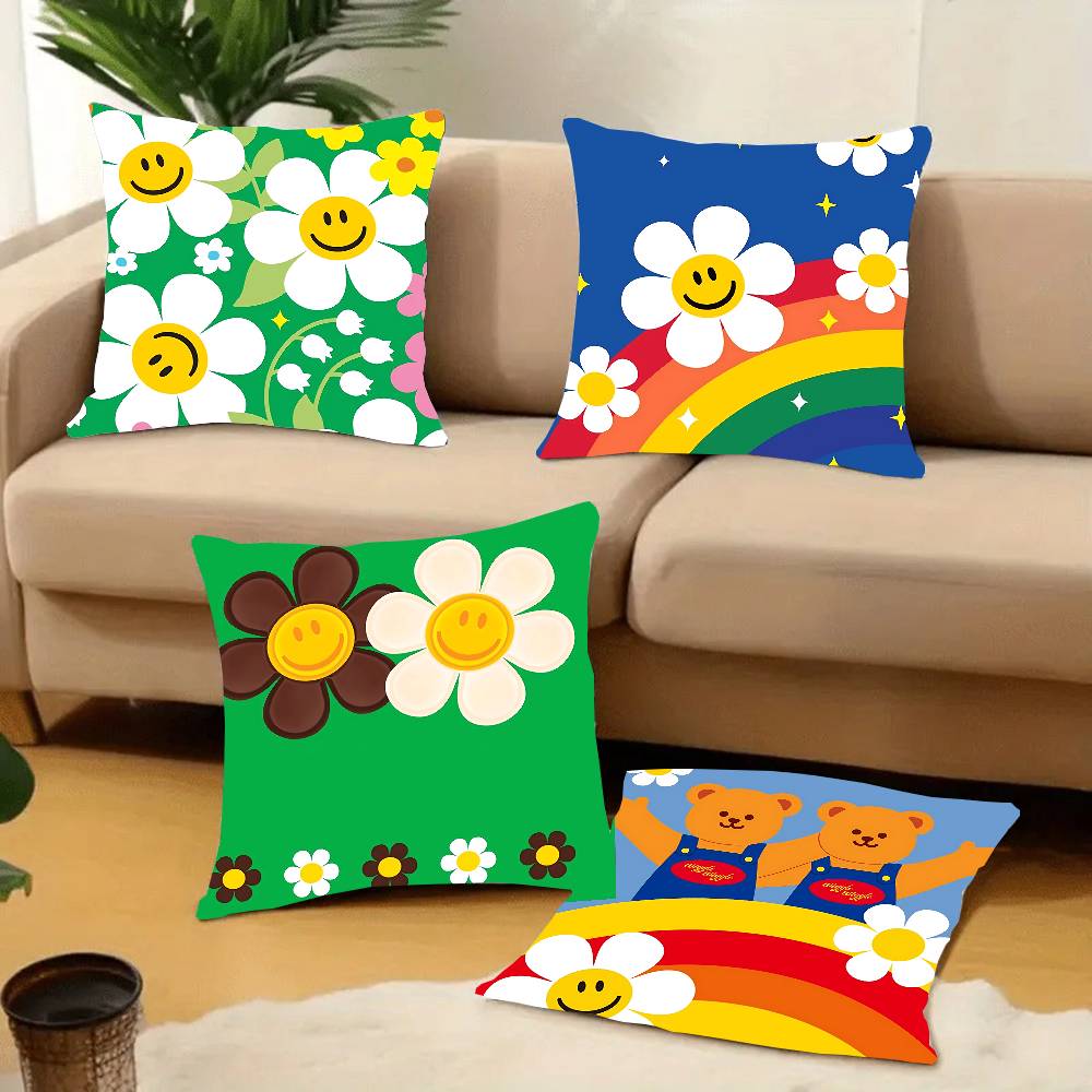 1PC W-Wiggle Wiggles Smile Flower Pillow Case Square  Bedroom Sofa Leisure Comfort Cushion Car Home Decoration Pillowcase 40x40