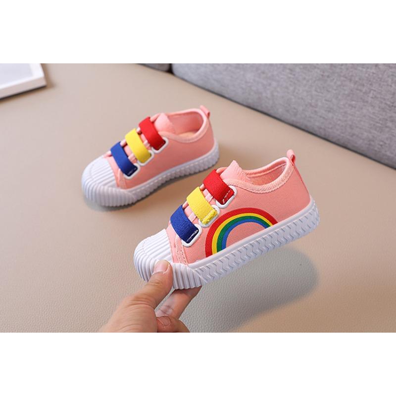 Child Boy Girl Canvas Hook Loop Flat Rainbow Shoes Spring Leisure Kids Non-slip Comfort Sneakers Shoe Toddlers Tennis Shoes