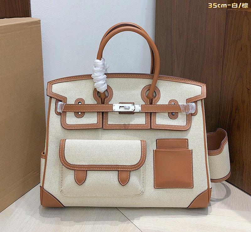 New Style Cargo 35cm Visible Hardware Bag Cowhide Connection Large Capacity Fashion Handheld Shoulder Bag