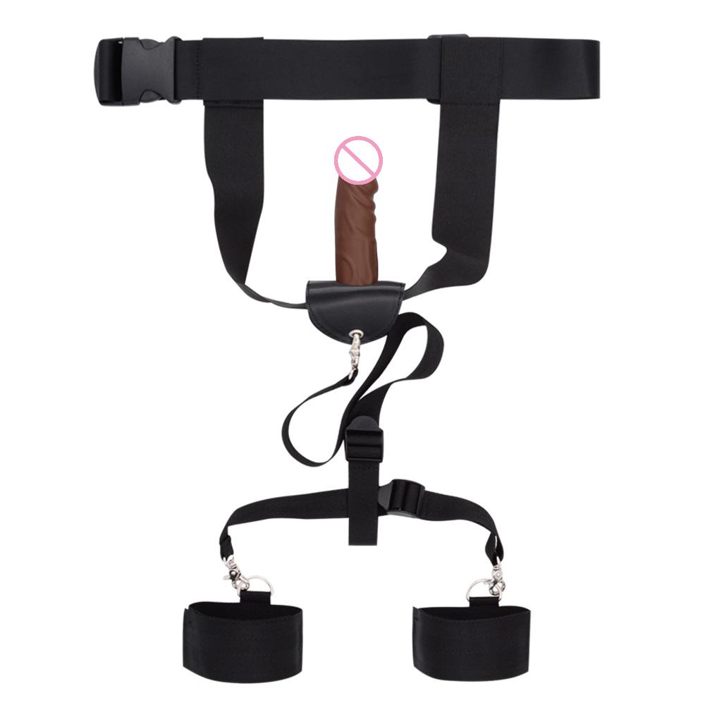 Waist  Belt with Detachable Dildo Handcuff Leather Harness Penis Holder Bondage Chastity Forced Orgasm Belt for Dildo Women