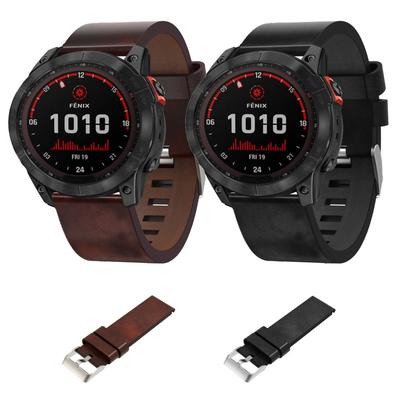 For Garmin Fenix 7X Solar 26mm Leather Steel Buckle Watch Band
